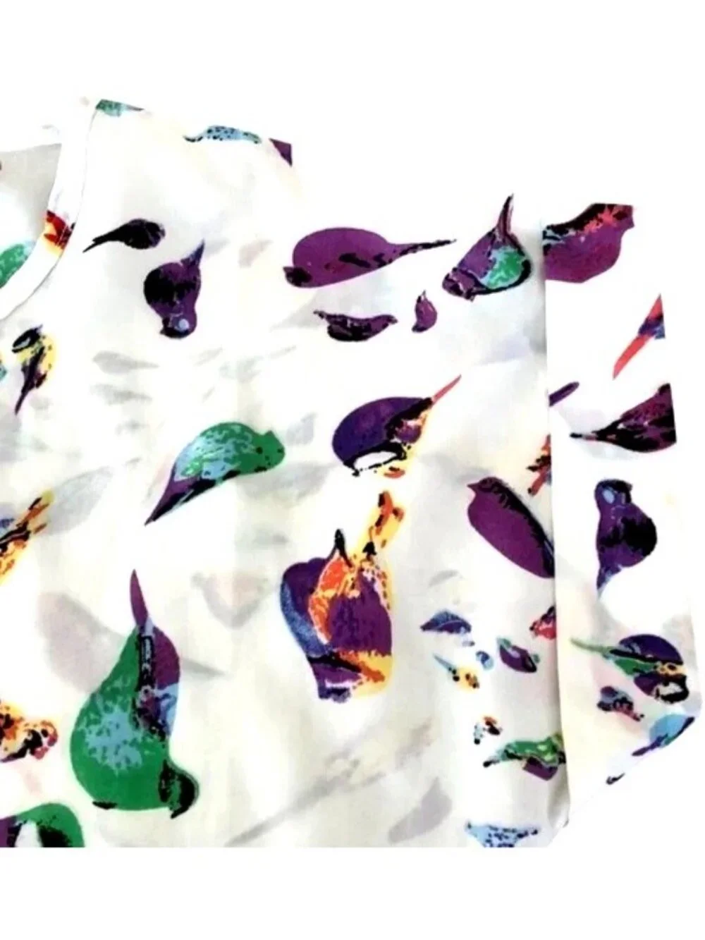 Tropical Bird print Top multi colored Birds Short sleeve size small